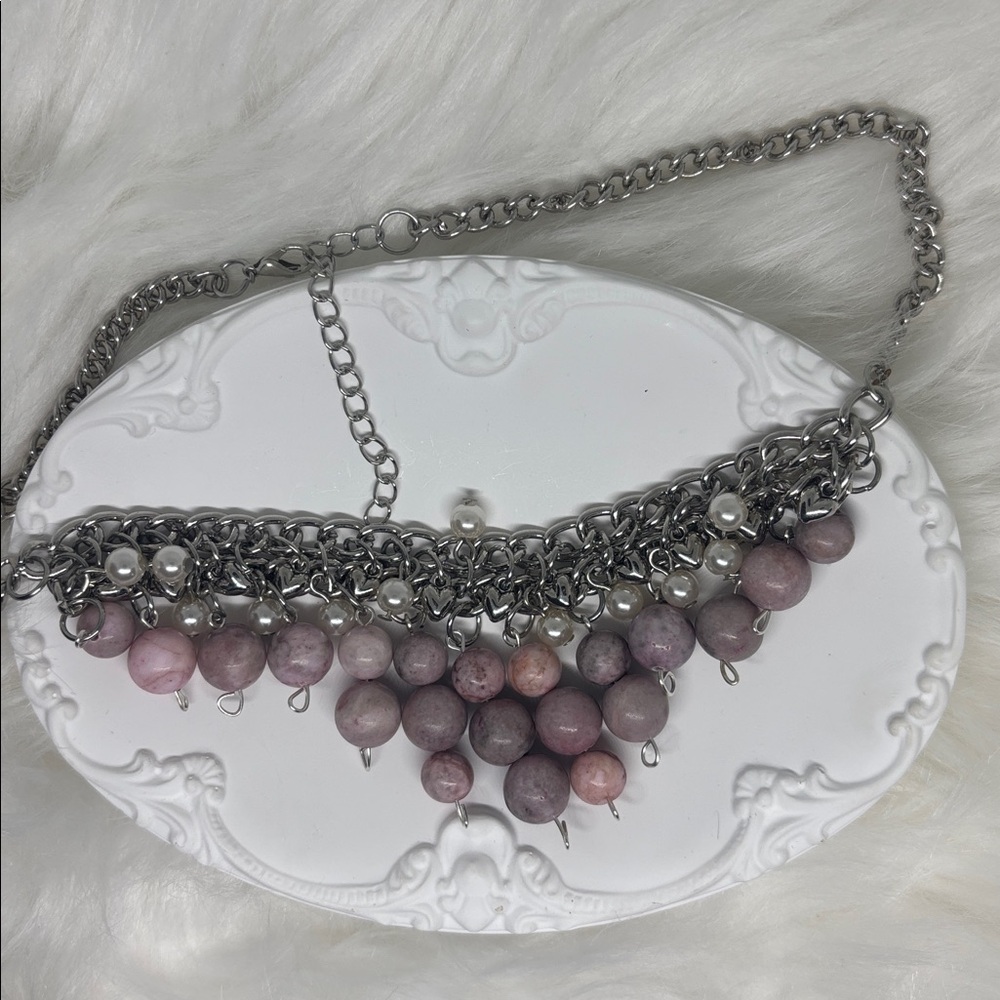 OOAK Genuine Pink Jasper Statement Necklace | Layered Bib Necklace Adjustable - Picture 7 of 10